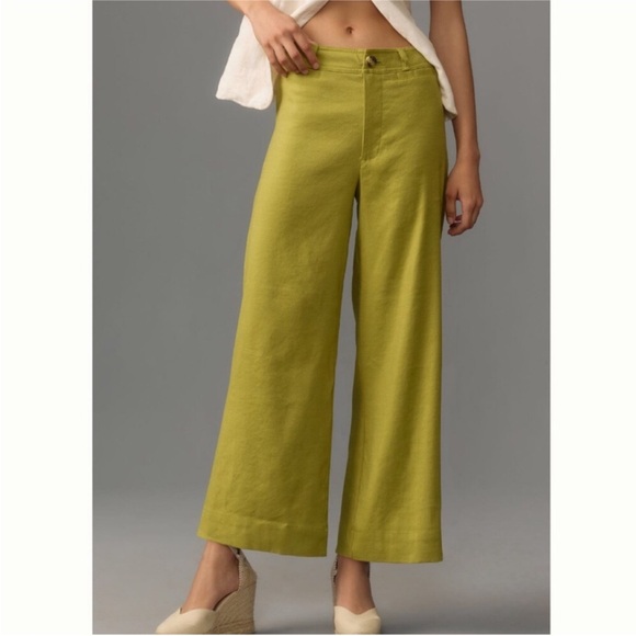 Anthropologie Pants - Maeve The Ettie High Rise Crop Wide Leg Pants Linen Edition Olive